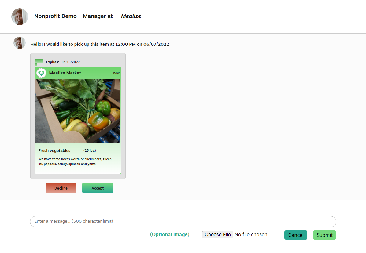 Pickup confirmation message