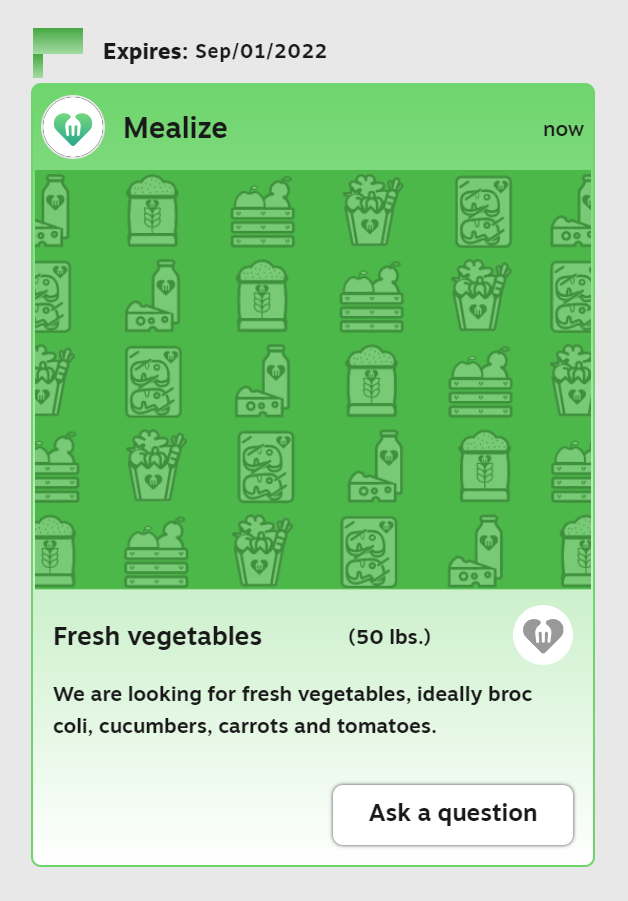 Posting a request in Mealize